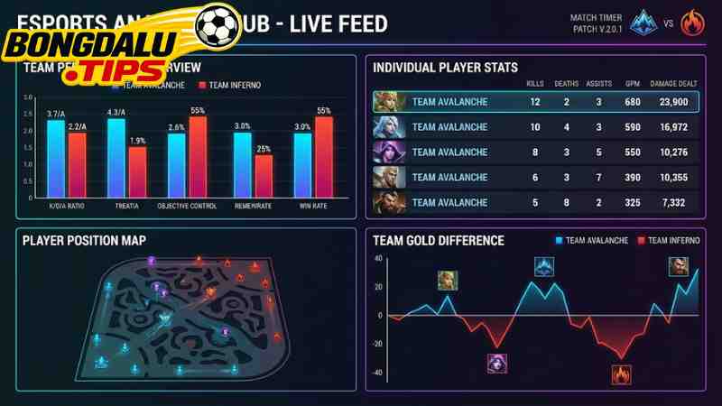 Biểu đồ phân tích chỉ số thi đấu của các đội tuyển Esports